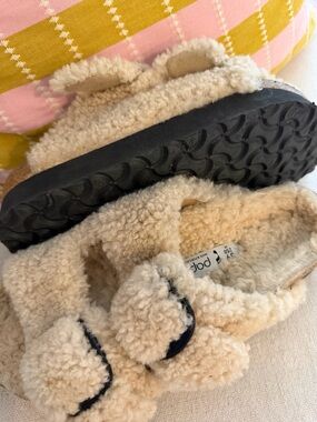 Papillio Cream Shearling Double-Strap Slide Sandals